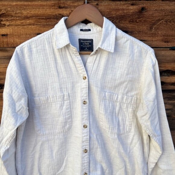 ABERCROMBIE & FITCH | 100% Cotton Boyfriend Waffle Cream Off White Button Down M - Picture 2 of 5